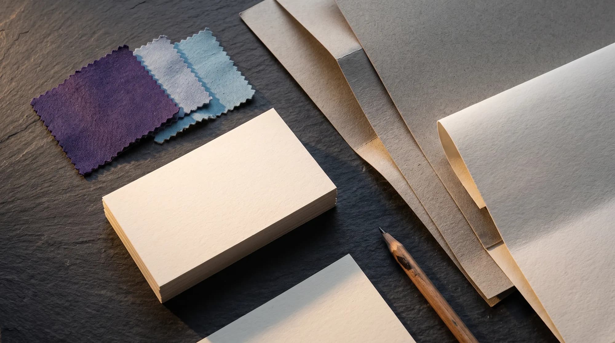 Brand identity design work laid out with colour and type explorations