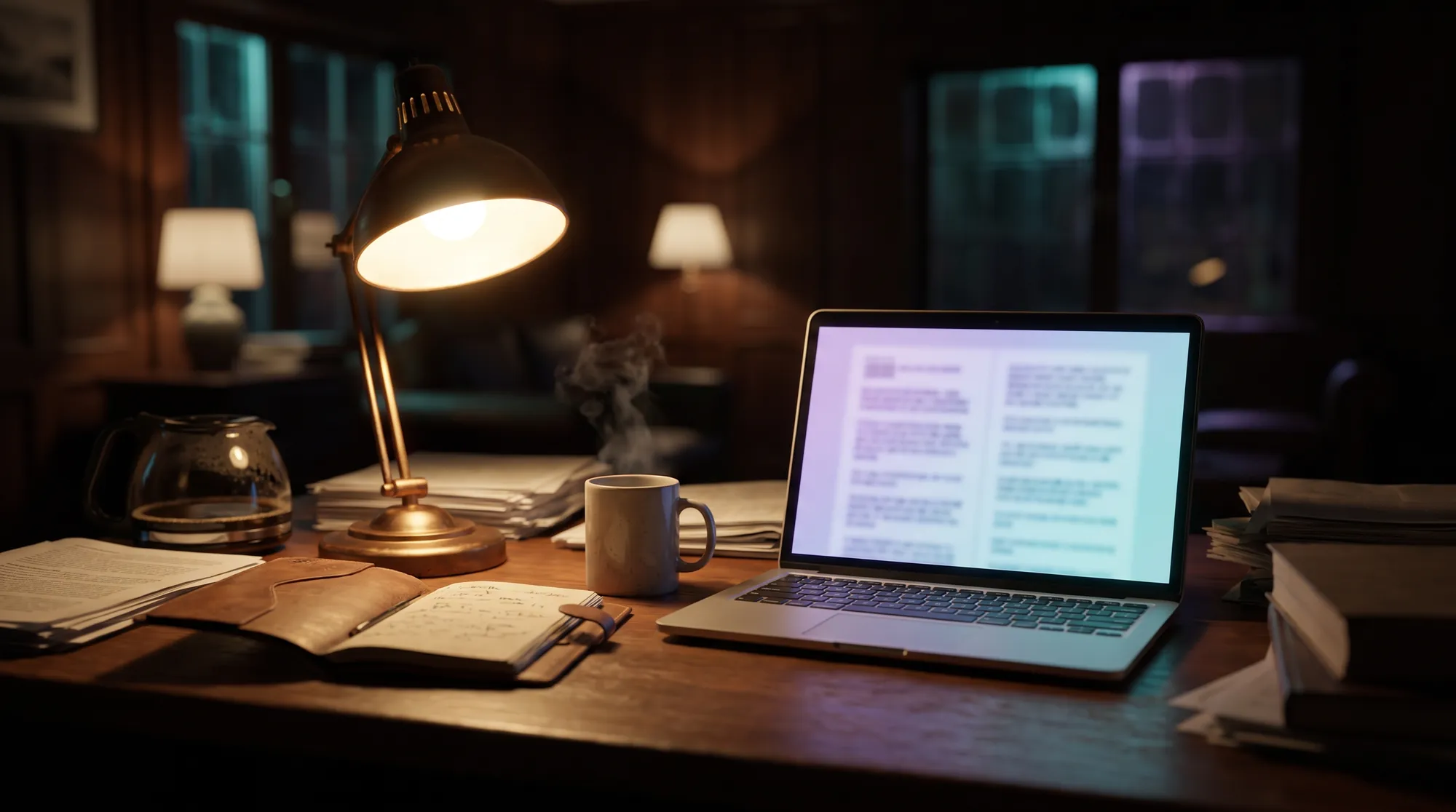 Editorial planning and content drafts spread across a working desk